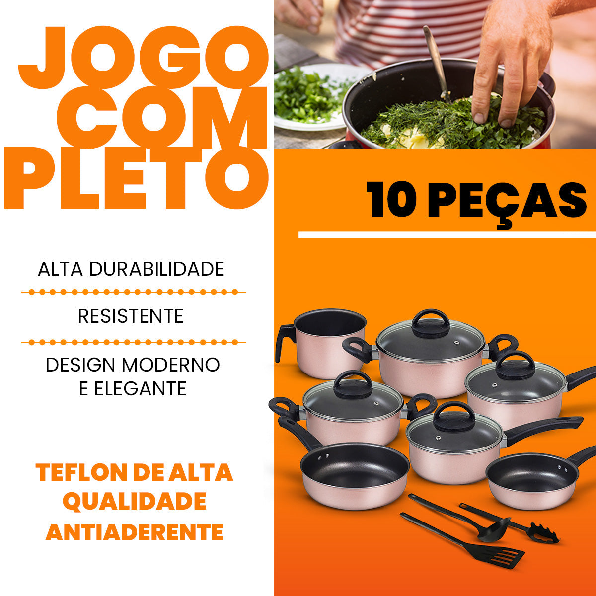 Jogo de Panelas Antiaderente 10 Peças