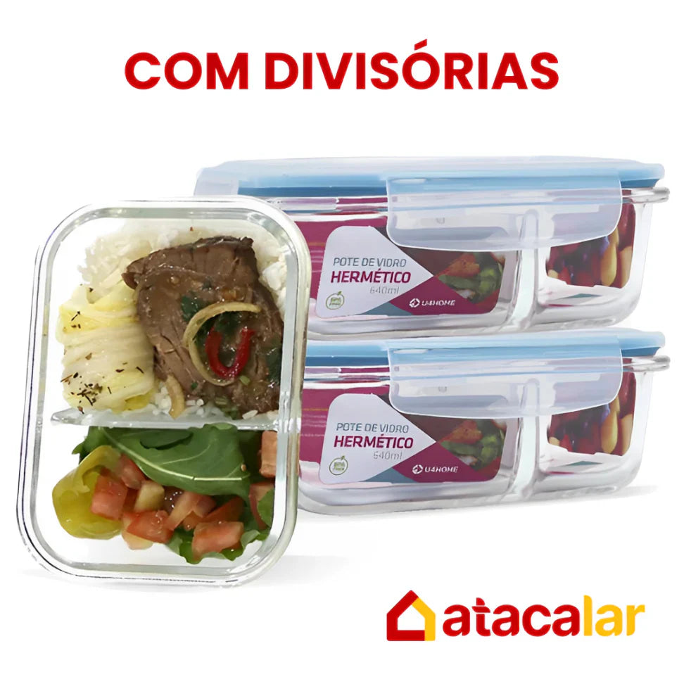 Kit com 15 Potes Herméticos de Vidro + 10 Copos de Vidro Aruba de Brinde