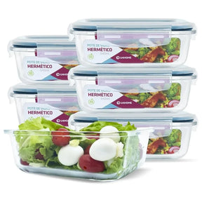 Kit com 15 Potes Herméticos de Vidro + 10 Copos de Vidro Aruba de Brinde