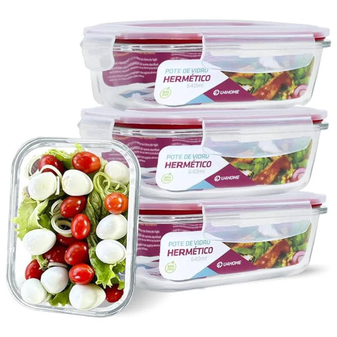 Kit com 15 Potes Herméticos de Vidro + 10 Copos de Vidro Aruba de Brinde