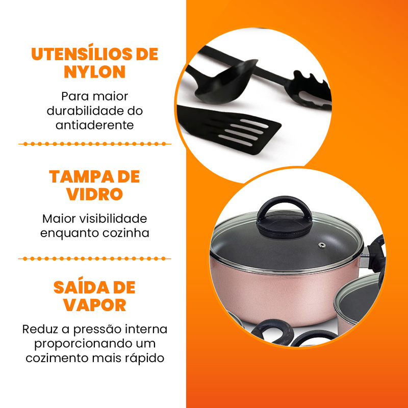 Jogo de Panelas Antiaderente 10 Peças